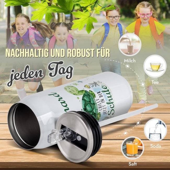 Tassendruck Cola-Dose - Chillt jetzt in der Schule - mit Name - Weiß 420 ml Auslauf