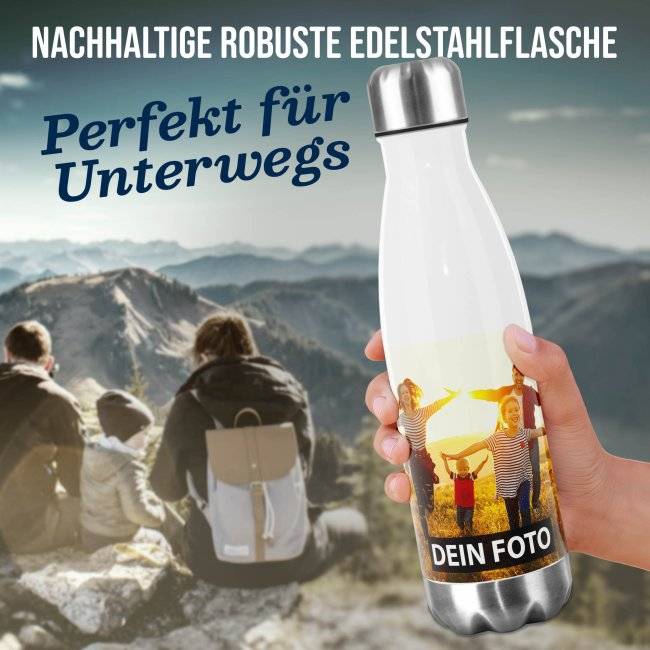 Tassendruck Edelstahl-Trinkflasche selbst gestalten - weiß - in 500 ml und 750 ml Meist gekauft