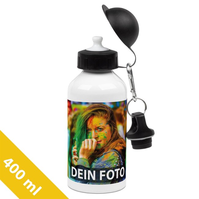 Tassendruck Aluminium-Trinkflasche weiß 400 ml