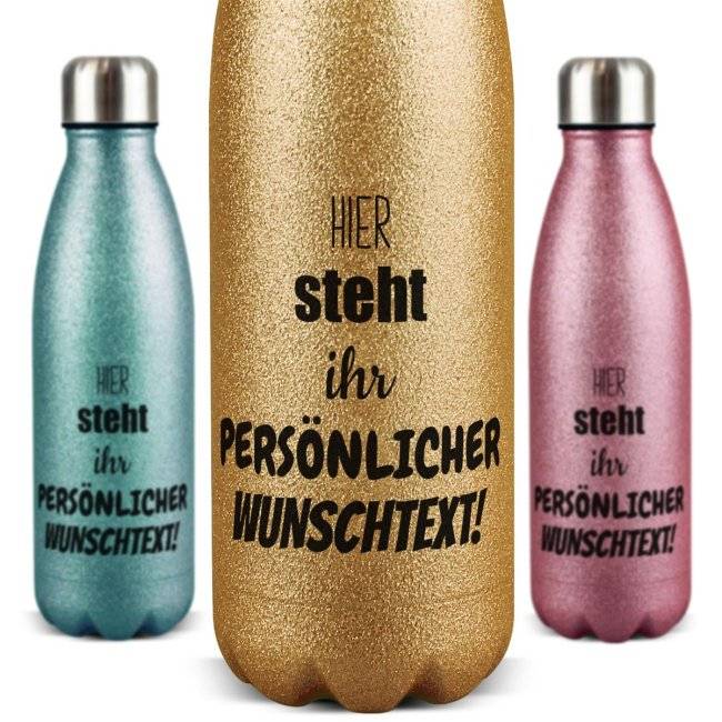 Tassendruck Glitzerflasche aus Edelstahl selbst gestalten - individuell mit Text - 500 ml