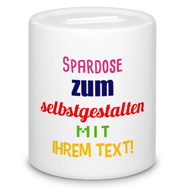 Tassendruck Spardose zum selbst Beschriften mit Wunschtext