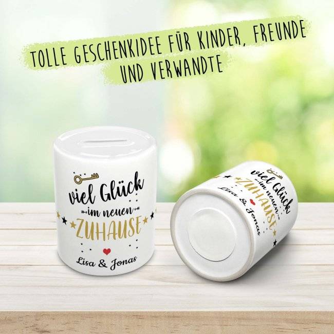 Tassendruck Spardose zum Einzug - Neues Zuhause - mit Namen Begrenztes Angebot
