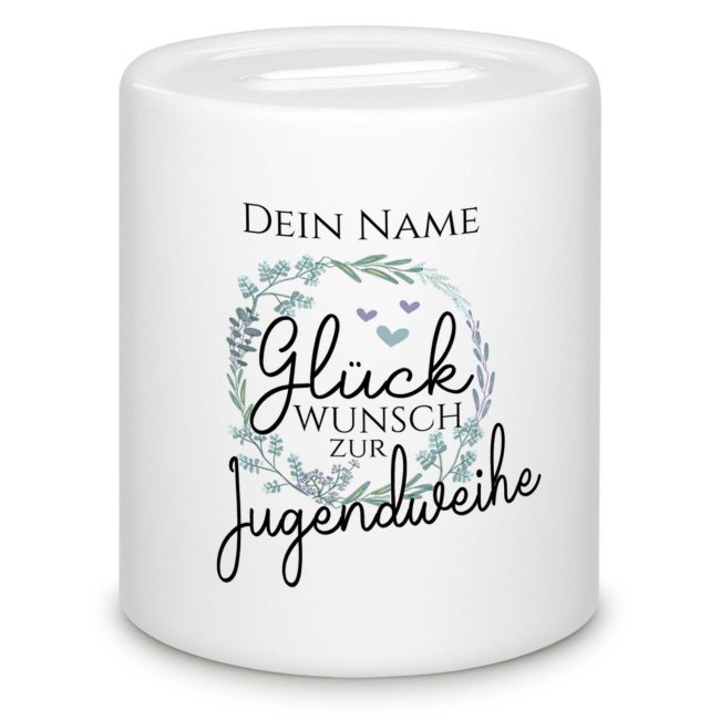 Tassendruck Spardose - Glückwunsch zur Jugendweihe - mit Name personalisierbar