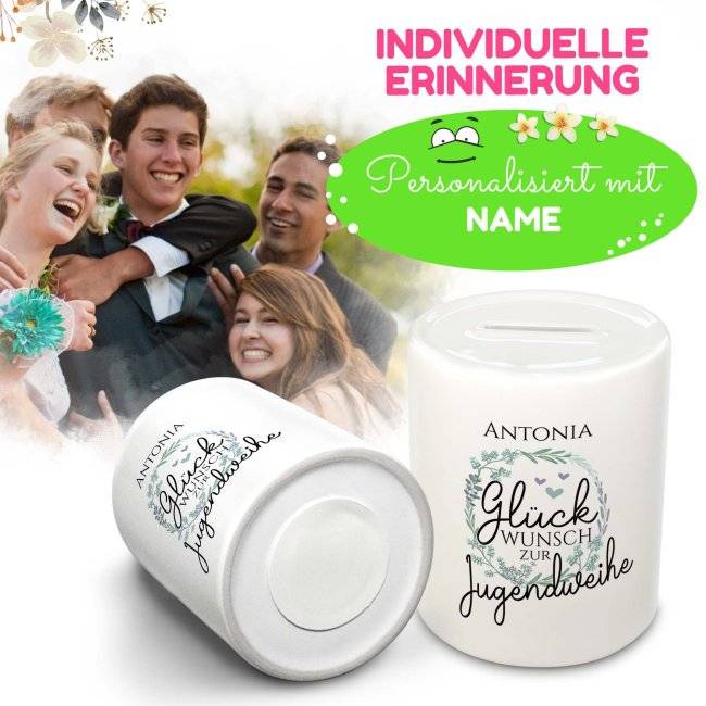 Tassendruck Spardose - Glückwunsch zur Jugendweihe - mit Name personalisierbar Saisonschlussverkauf