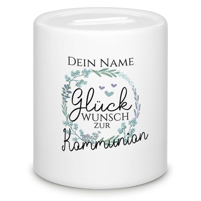 Tassendruck Spardose - Glückwunsch zur Kommunion - mit Name personalisierbar