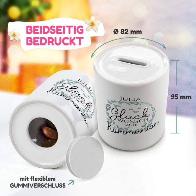 Tassendruck Spardose - Glückwunsch zur Kommunion - mit Name personalisierbar Black Friday