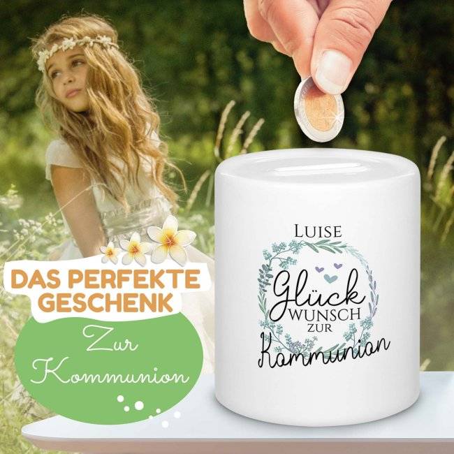 Tassendruck Spardose - Glückwunsch zur Kommunion - mit Name personalisierbar Black Friday