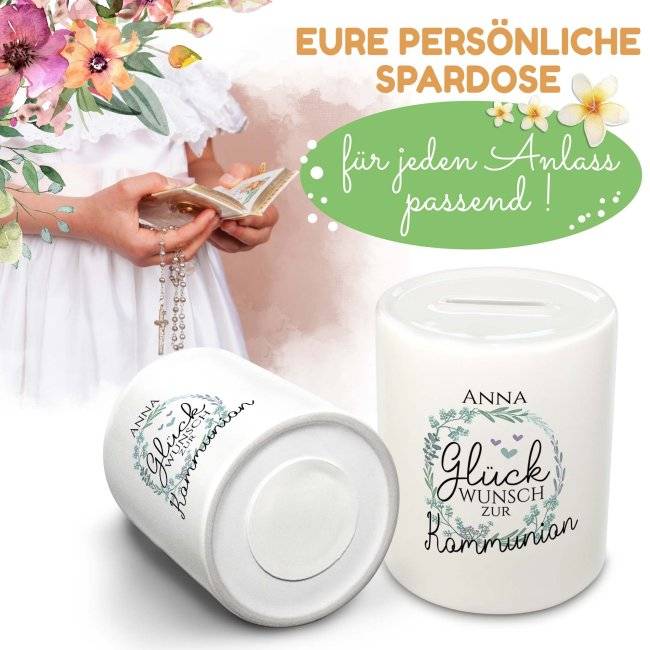 Tassendruck Spardose - Glückwunsch zur Kommunion - mit Name personalisierbar Black Friday
