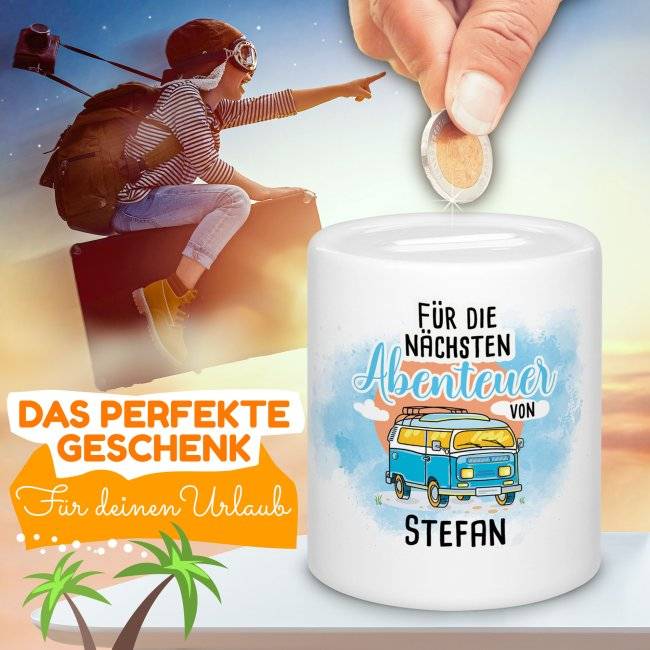 Tassendruck Spardose für den Urlaub - Für die nächsten Abenteuer - mit Name beschriften Weihnachtsangebot