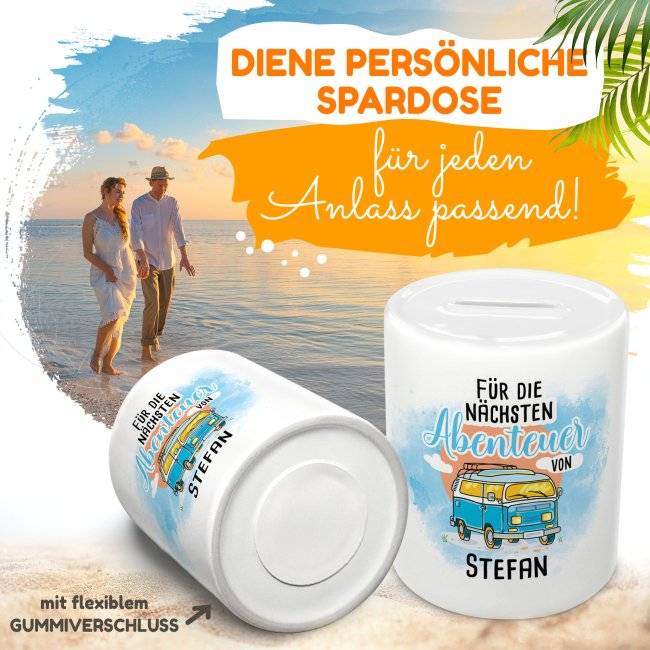 Tassendruck Spardose für den Urlaub - Für die nächsten Abenteuer - mit Name beschriften Weihnachtsangebot