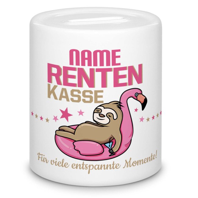 Tassendruck Spardose für Renterin - Rentenkasse - mit Name personalisierbar