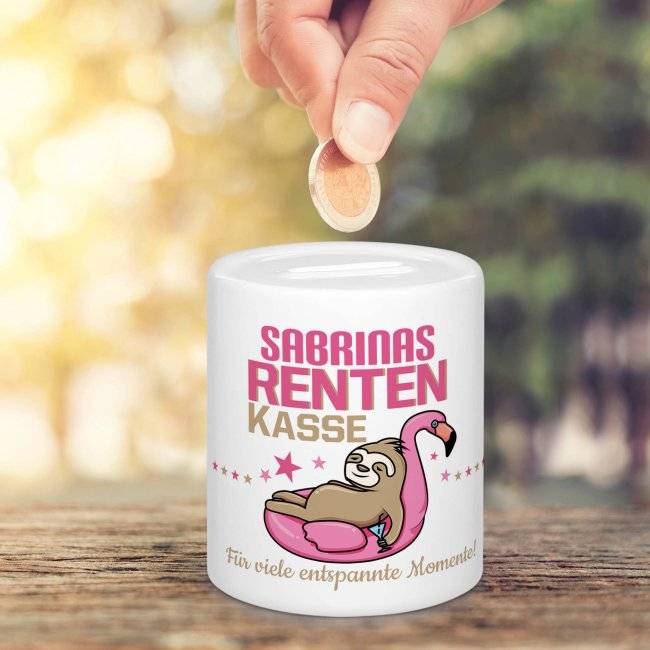 Tassendruck Spardose für Renterin - Rentenkasse - mit Name personalisierbar Valentinstagsangebot
