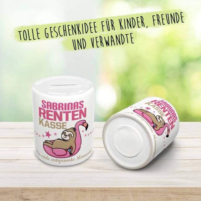 Tassendruck Spardose für Renterin - Rentenkasse - mit Name personalisierbar Valentinstagsangebot