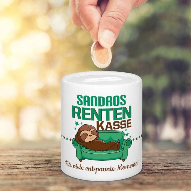 Tassendruck Spardose für Renter - Rentenkasse - mit Name personalisierbar Top Angebot