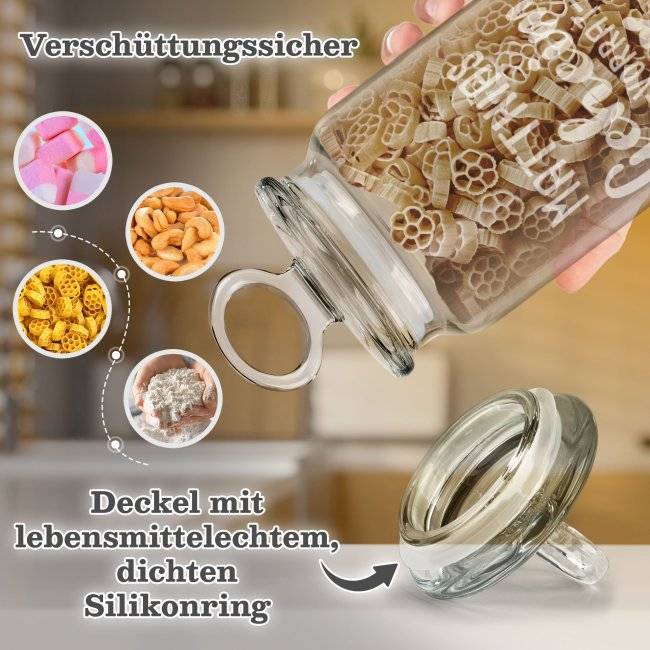 Tassendruck Vorratsdose aus Glas mit Gravur - Geheim Vorrat - mit Name - Verschiedene Größen Große Rabatte