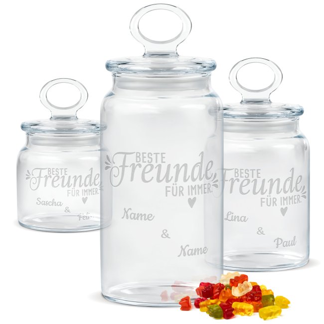 Tassendruck Personalisierte Vorratsdose aus Glas für beste Freunde - mit Namen gravieren - Verschiedene Größen