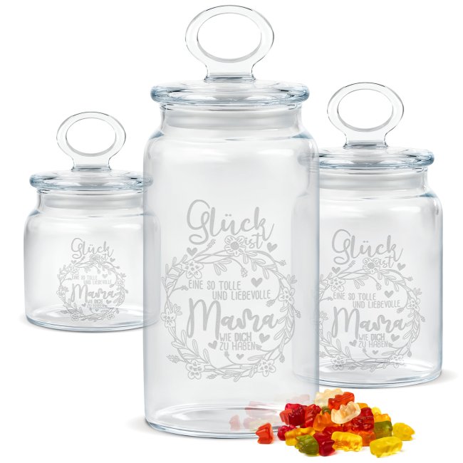 Tassendruck Vorratsdose aus Glas für Mama - mit graviertem Spruch - Verschiedene Größen