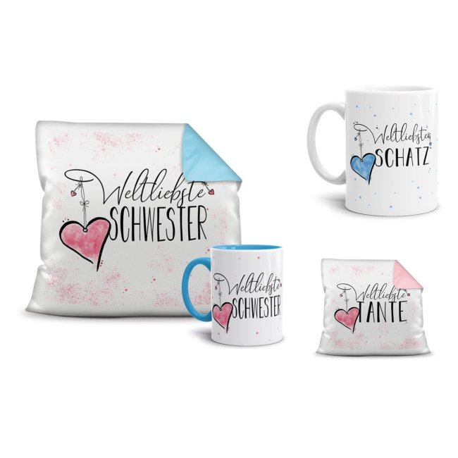 Tassendruck Motivtassen, Deko-Kissen und Geschenke-Sets für die Familie