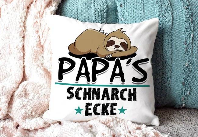 Tassendruck Kuschel-Kissen mit Spruch für Papa - Papas Schnarch-Ecke Letzter Tag