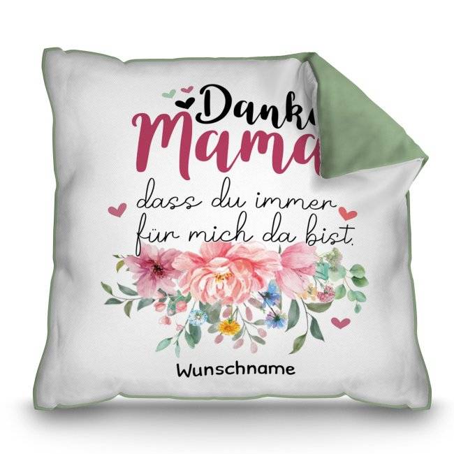 Tassendruck Kissen für Mama - Danke Mama, dass Du mich liebst - mit Wunschtext beschriften