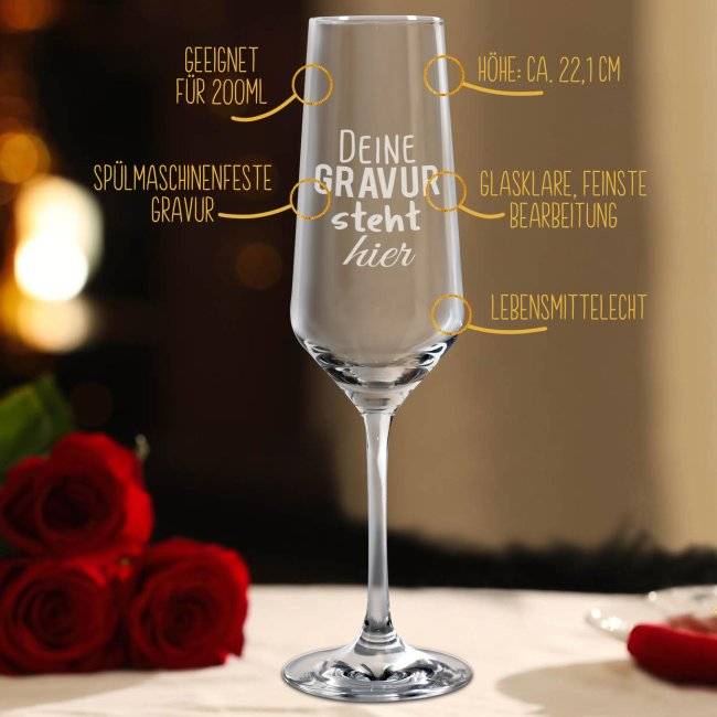 Tassendruck Sektglas mit Gravur mit Wunschtext gestalten Schlussverkauf