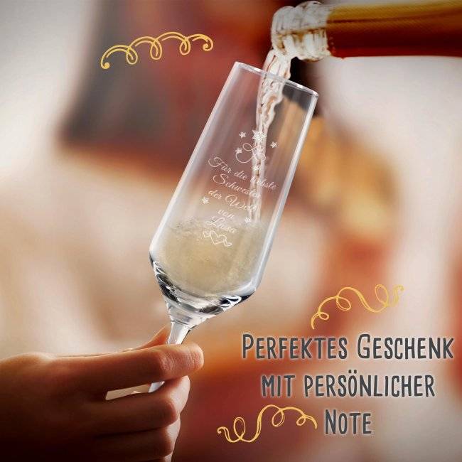 Tassendruck Sektglas mit Gravur - Beste Familienmitglieder weiblich Fabrikverkauf