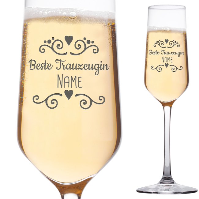 Tassendruck Sektglas mit Gravur - Beste Trauzeugin - mit Name Limitierter Zeitrabatt