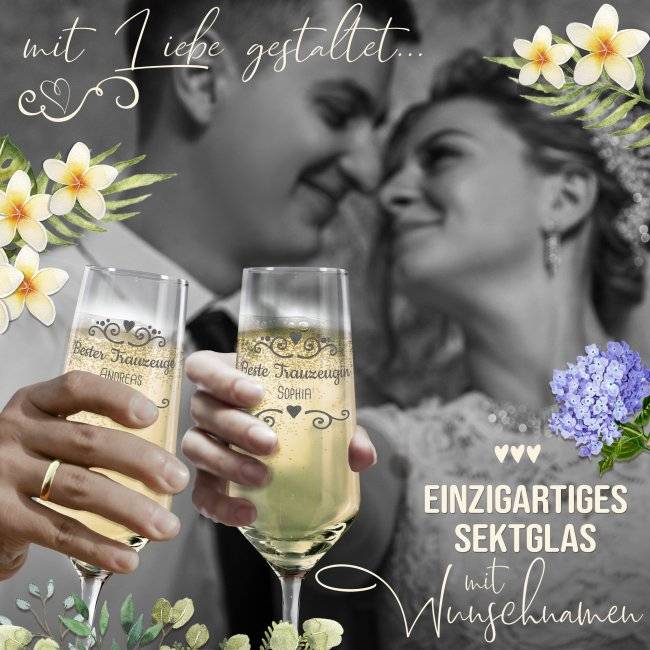 Tassendruck Sektglas mit Gravur - Beste Trauzeugin - mit Name Limitierter Zeitrabatt