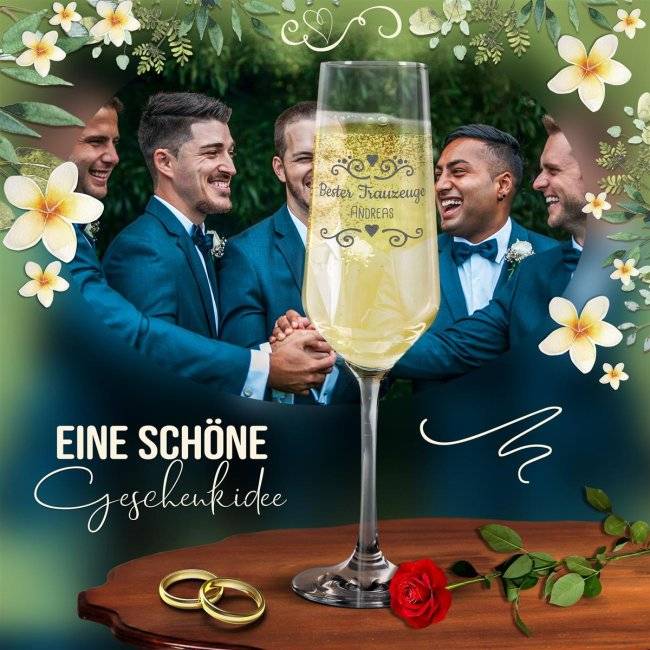 Tassendruck Sektglas mit Gravur - Bester Trauzeuge - mit Name Fabrik Onlineshop