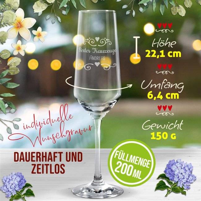 Tassendruck Sektglas mit Gravur - Bester Trauzeuge - mit Name Fabrik Onlineshop