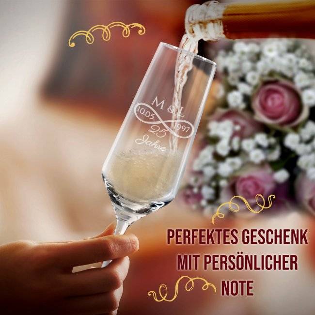 Tassendruck Sektglas mit Gravur - Silberhochzeit - mit Initialen Sonderangebot