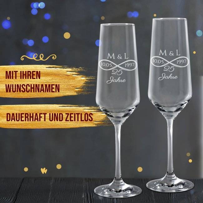 Tassendruck Sektglas mit Gravur - Silberhochzeit - mit Initialen Sonderangebot