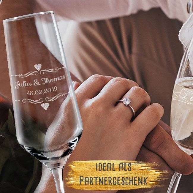 Tassendruck Sektglas mit Gravur - Herz - mit Namen und Datum Online Shopping