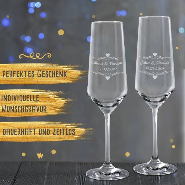 Tassendruck Sektglas mit Gravur - Herz - mit Namen und Datum Online Shopping