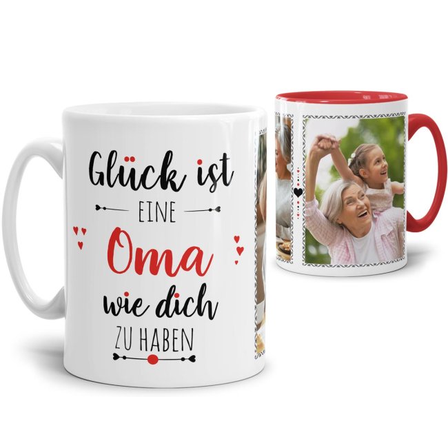 Tassendruck mit Fotocollage und Spruch - Glück ist
