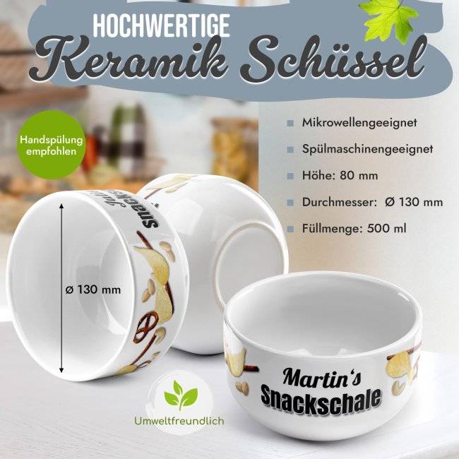 Tassendruck Müslischüssel - Snackschale salzig - mit Name - 500 ml Lagerräumung