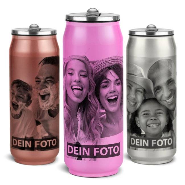 Tassendruck Coladose mit Trinkhalm aus Edelstahl selbst gestalten - 3 Farben - 420 ml
