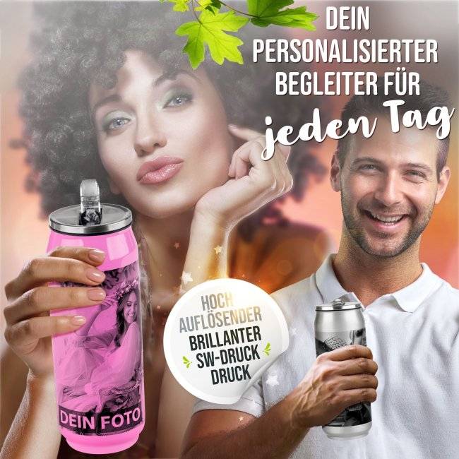 Tassendruck Coladose mit Trinkhalm aus Edelstahl selbst gestalten - 3 Farben - 420 ml Top Angebot