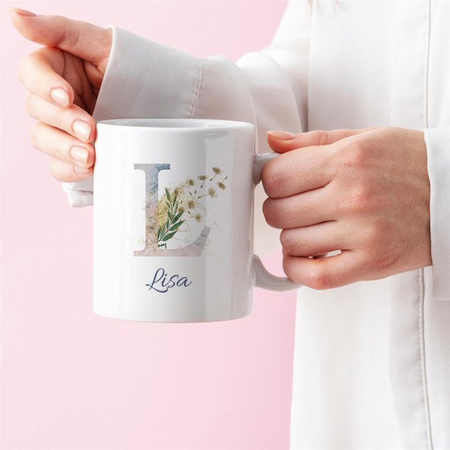 Tassendruck Personalisierbare Namenstasse mit Blumenbuchstabe Tiefpreis
