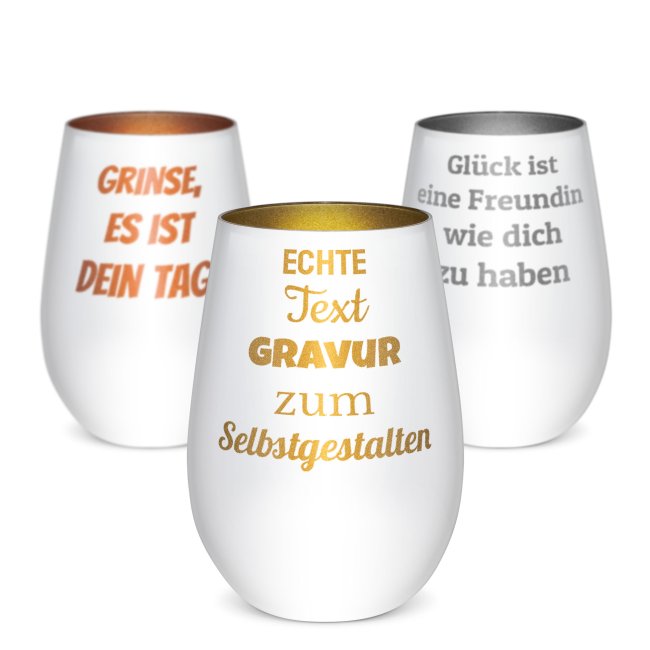 Tassendruck Weißes Windlicht mit Gravur - mit 5 Zeilen Text selbst gestalten - inkl. Teelicht - verschiedene Farben