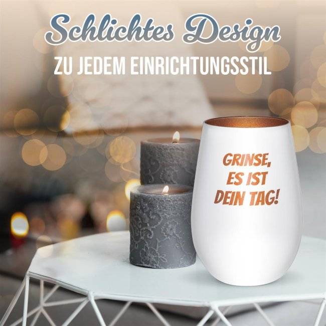 Tassendruck Weißes Windlicht mit Gravur - mit 5 Zeilen Text selbst gestalten - inkl. Teelicht - verschiedene Farben Begrenzte Freigabe