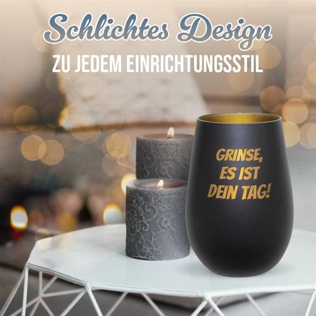 Tassendruck Schwarzes Windlicht mit Gravur - mit 5 Zeilen Text selbst gestalten - inkl. Teelicht - verschiedene Farben Letzte 3 Tage