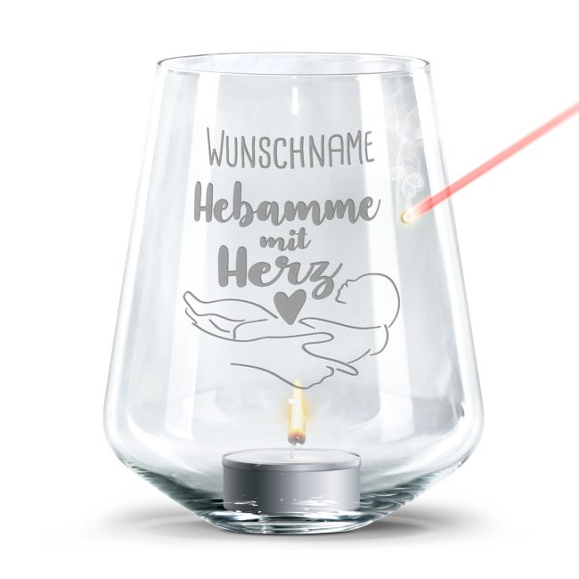 Tassendruck Personalisierbares Windlicht - Hebamme mit Herz - mit Name JETZT KAUFEN