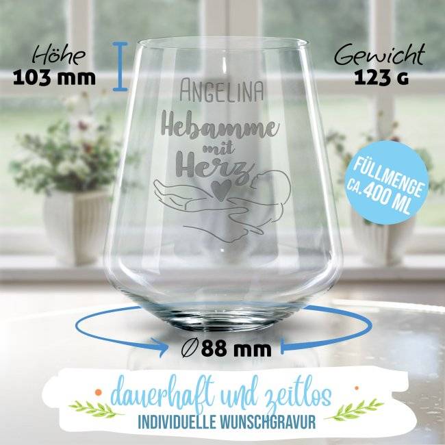 Tassendruck Personalisierbares Windlicht - Hebamme mit Herz - mit Name JETZT KAUFEN