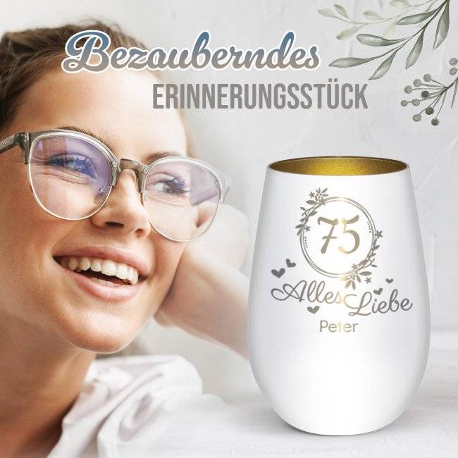 Tassendruck Windlicht mit Gravur zum Geburtstag - Alles Liebe - mit Name und Zahl - inkl. Teelicht Neueste Stile