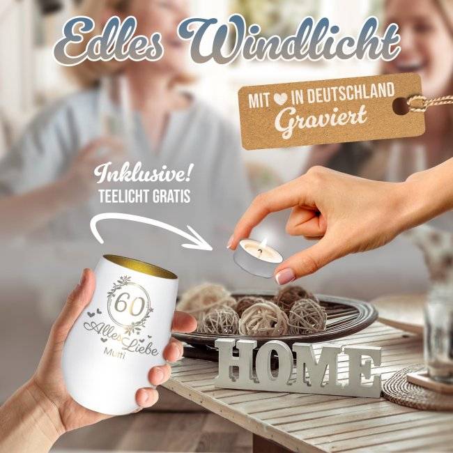 Tassendruck Windlicht mit Gravur zum Geburtstag - Alles Liebe - mit Name und Zahl - inkl. Teelicht Neueste Stile