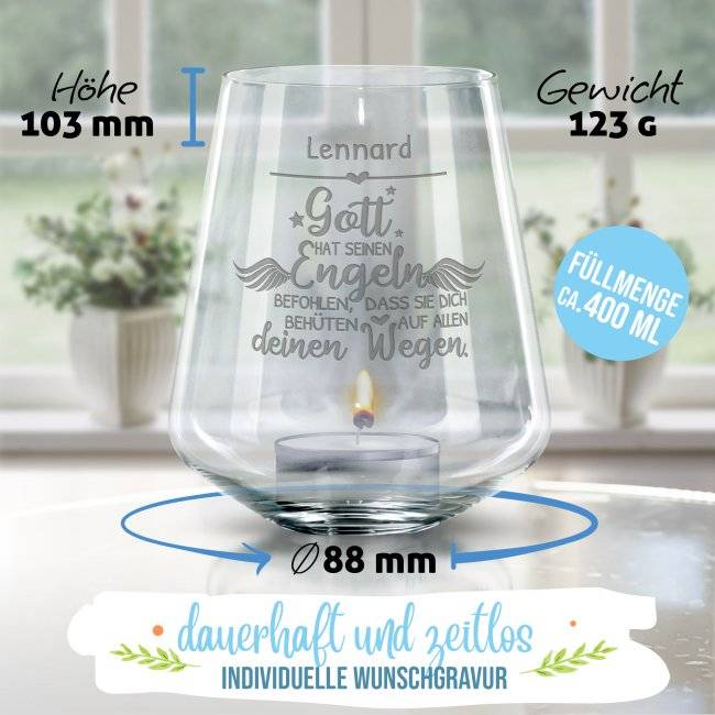 Tassendruck Graviertes Windlicht zur Taufe - Gott hat seinen Engeln - mit Name personalisierbar Zeitbegrenzte Promotion