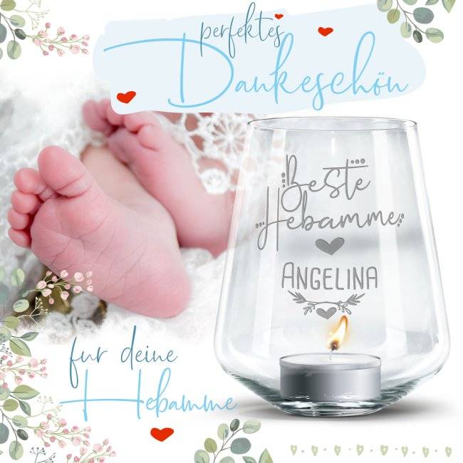 Tassendruck Personalisierbares Windlicht für die beste Hebamme - mit Name Bis zu 50% Rabatt