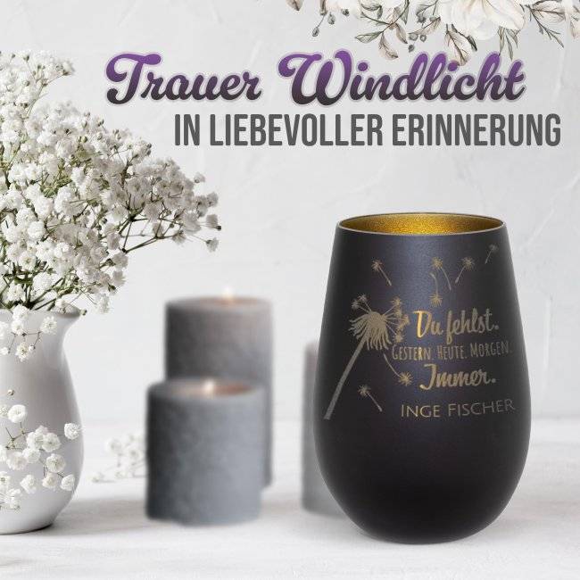Tassendruck Trauerlicht - Du fehlst - mit Name - inkl. Teelicht Nur für heute
