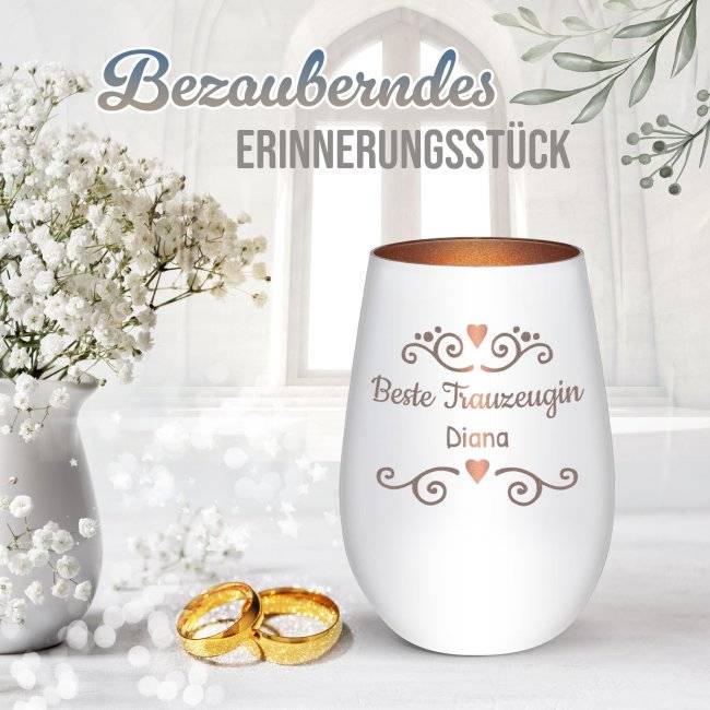 Tassendruck Windlicht mit Gravur - Beste Trauzeugin - mit Name - inkl. Teelicht Discount Store für neue Produkte